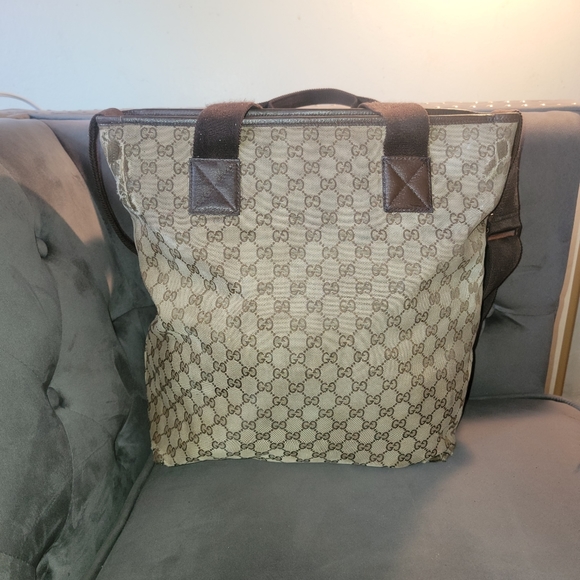 Authentic Gucci GG Canvas Brown Beige Large 2way Shoppers Shoulder Bag Tote - Picture 13 of 16